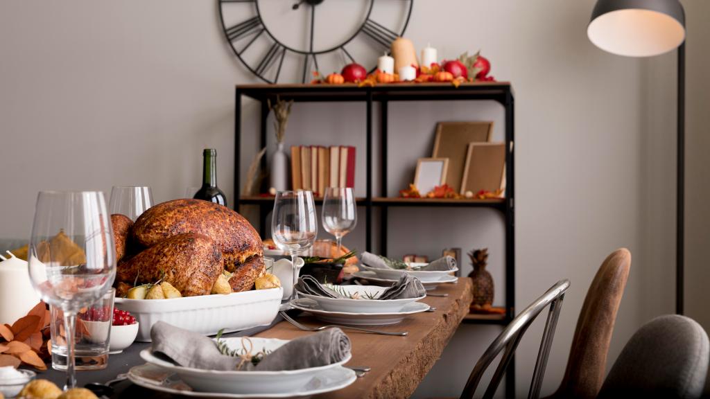 Thanksgiving family dinner set on the table